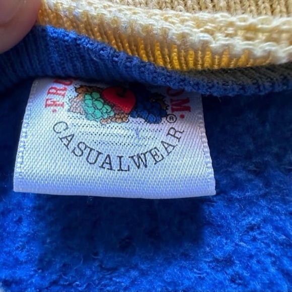 Vintage 1990s Blue Floral Pansy Crewneck Sweater with yellow Collar L - Picture 6 of 6